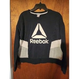 Reebok Grey White Black ColorBlock Women Long Sleeve Sweatshirt Shirt Top VTG